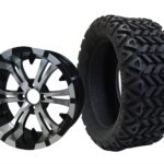 SGC 14″ Vampire Machined/Black Wheel – Aluminum Alloy / STEELENG 23″x10″-14″ All Terrain Tire DOT approved (Set of 4)