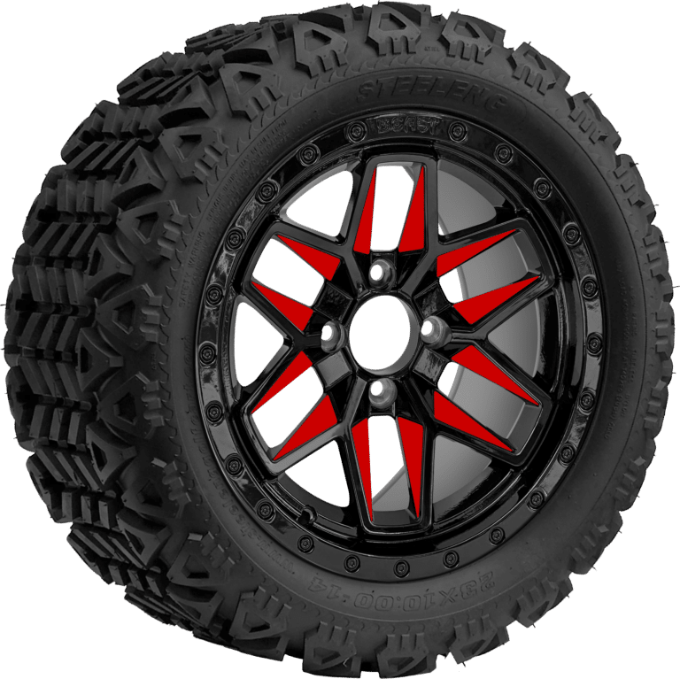 SGC 14″ Red Widow Wheel – Aluminum Alloy / STEELENG 23″x10″-14″ All Terrain Tire DOT approved (Set of 4)
