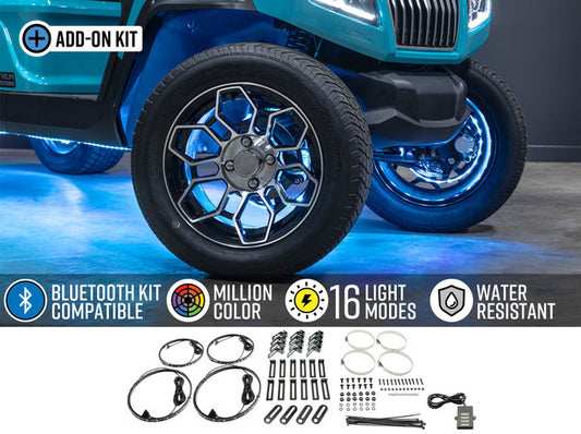 LEDGlow Golf Cart 4pc Add-On Wheel Ring Lighting Kit for Bluetooth Underbody Kits