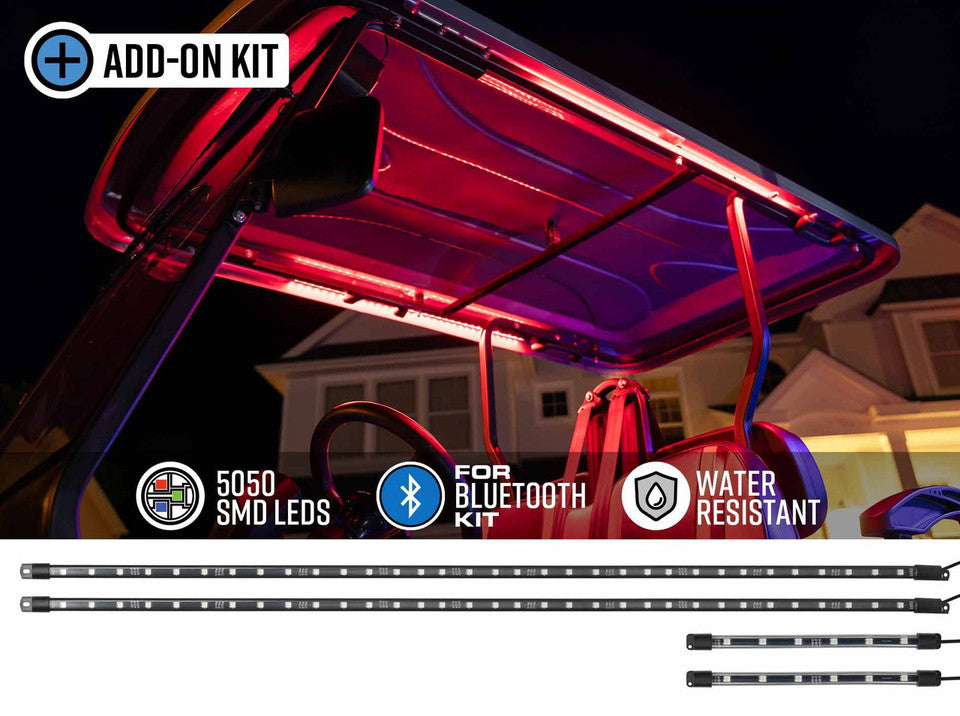 LEDGlow Golf Cart 4pc Canopy & Interior Add-On Lighting Kit for Bluetooth Million Color Expandable LED Kits