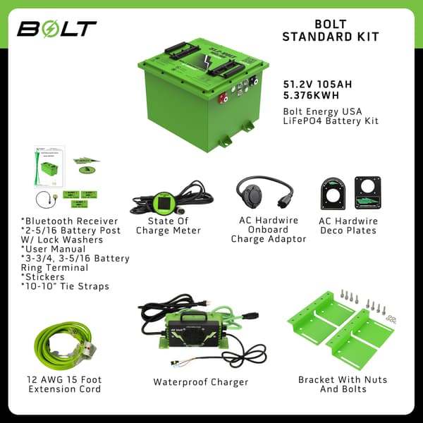 Bolt Energy EZGO RXV, 51V 105AH Square Standard Battery Kit