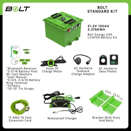 Bolt Energy EZGO RXV, 51V 105AH Square Standard Battery Kit