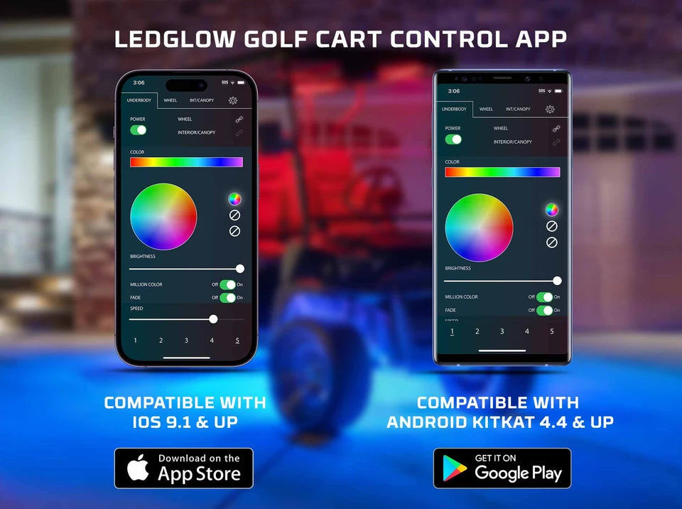 LEDGlow Golf Cart Bluetooth Million Color Expandable Golf Cart Underglow LED Accent Lights Kit - 6 Seater